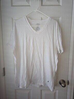 Polo Ralph Lauren Mens XL White Vneck Short Sleeve Classic Fit Cotton Set Of 2